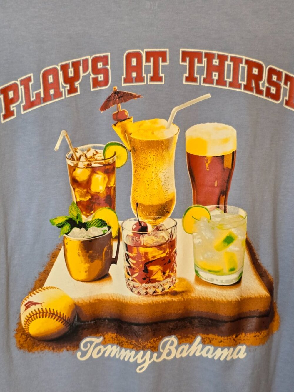 Tommy Bahama Plays At Thirst Graphic T-Shirt Men's Large Shirt Baseball Drinks - Picture 4 of 8